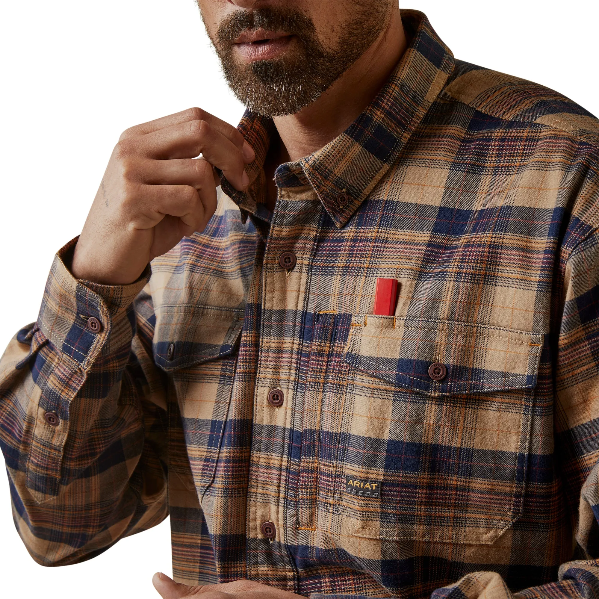 Ariat Men's Rebar Flannel Dura Stretch Work Shirt - Tiger's Eye Plaid
