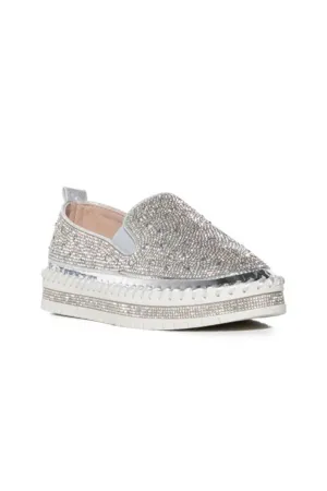 Azalea Wang Brittany Rhinestone Slip On Shoes for Women in Silver  | BRITTANY-SILVER