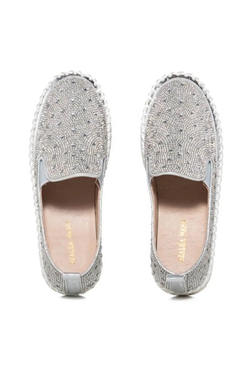 Azalea Wang Brittany Rhinestone Slip On Shoes for Women in Silver  | BRITTANY-SILVER