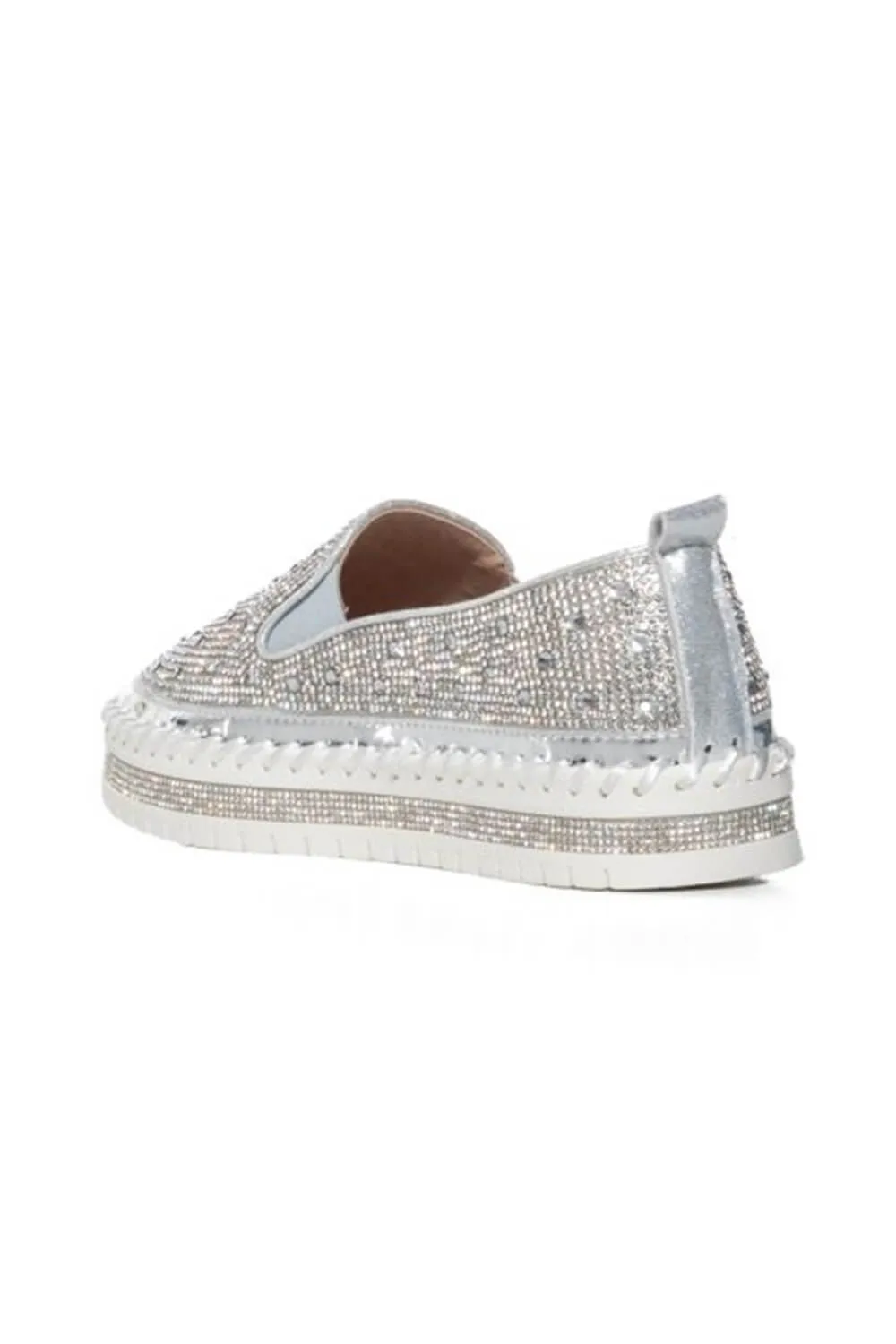 Azalea Wang Brittany Rhinestone Slip On Shoes for Women in Silver  | BRITTANY-SILVER
