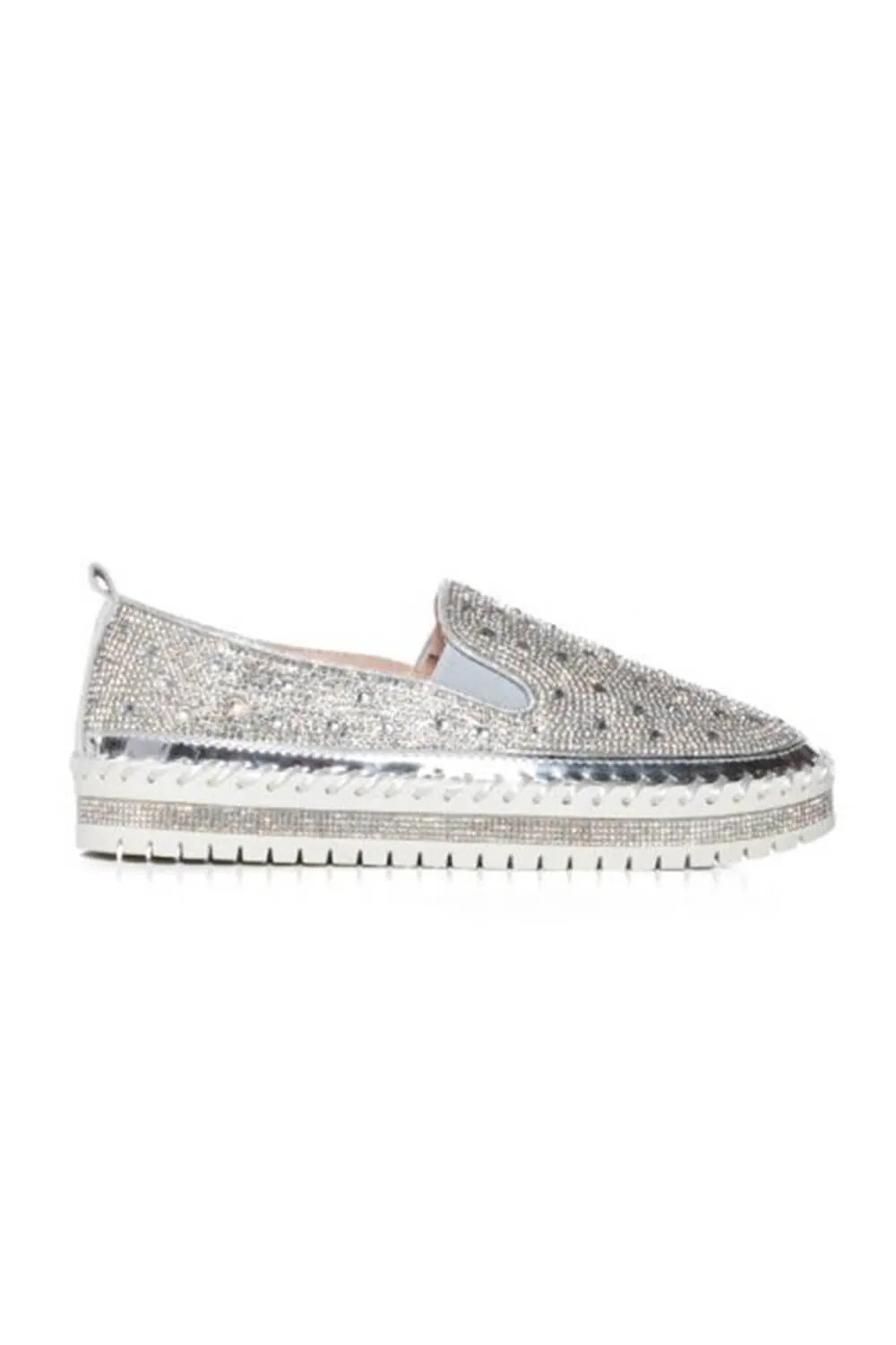 Azalea Wang Brittany Rhinestone Slip On Shoes for Women in Silver  | BRITTANY-SILVER