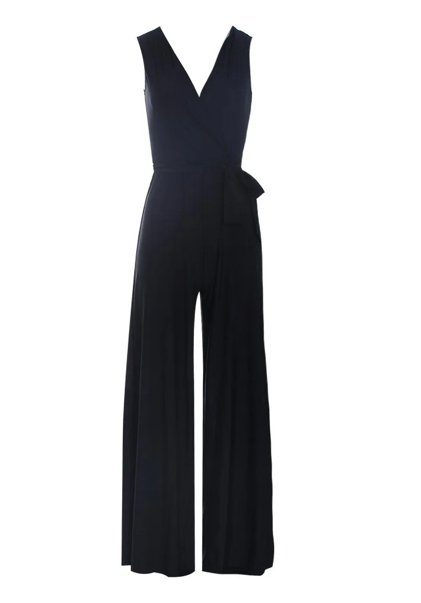 Black Wrap Front Slinky Jumpsuit