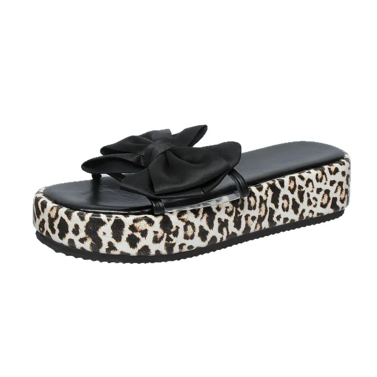 Bow Open Toe Leopard Platform Sandals