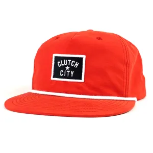 Clutch Badge - 5-Panel Golf Hat | Red & White