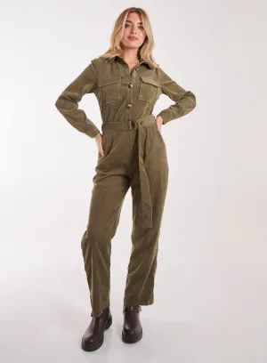 Corduroy Collar Long Sleeve Button Boilersuit