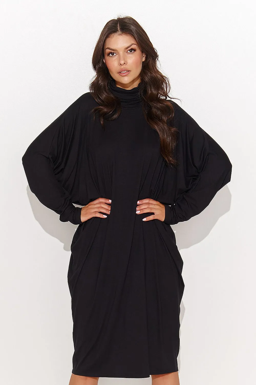 Draped Turtleneck Oversize Dress