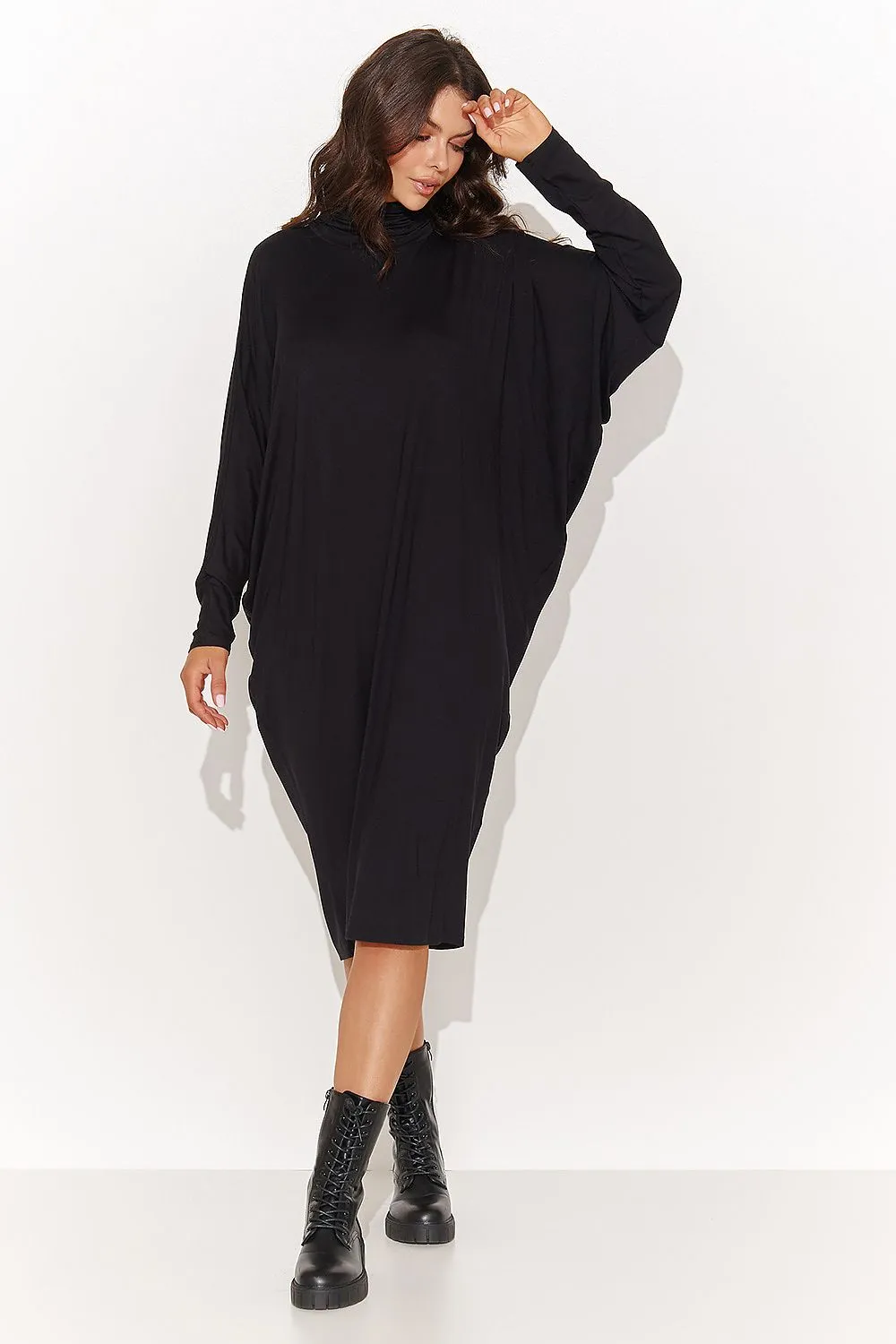 Draped Turtleneck Oversize Dress