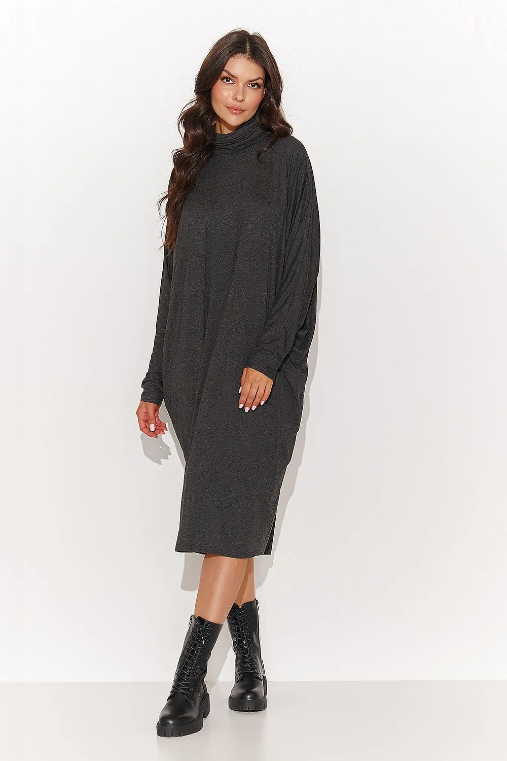 Draped Turtleneck Oversize Dress