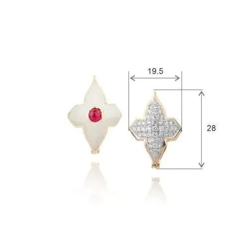 Farah Khan 18K Yellow Gold Diamond Ruby White Ceramic Flip Earrings