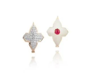 Farah Khan 18K Yellow Gold Diamond Ruby White Ceramic Flip Earrings