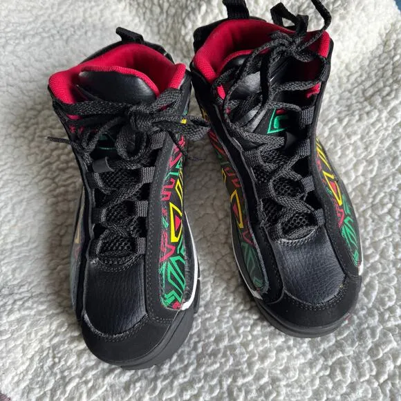 FILA Grant Hill 2 Black Multi Color Basketball Shoes Boys Size 2.5