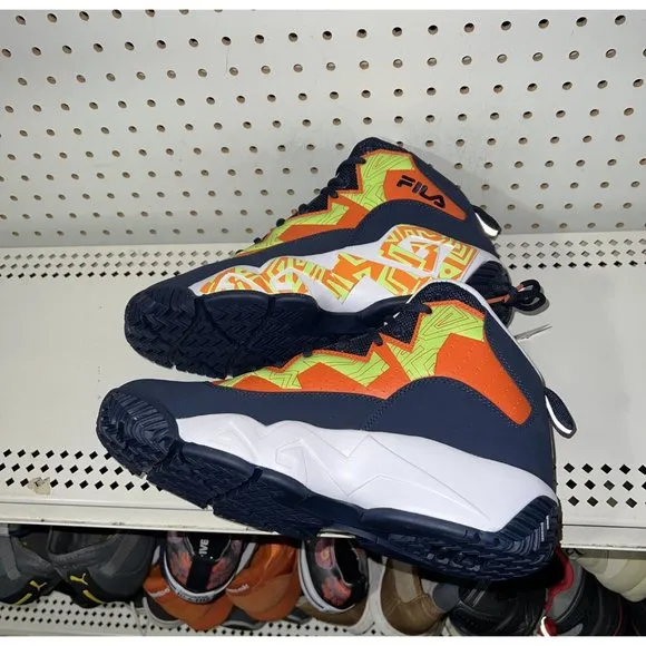 FILA MB Mens Basketball Shoes Size 11 Navy Blue Orange Neon Green Jamal Mashburn
