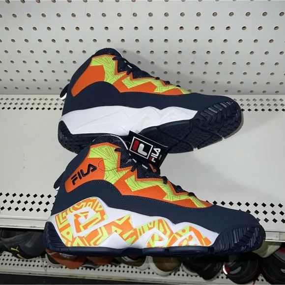 FILA MB Mens Basketball Shoes Size 11 Navy Blue Orange Neon Green Jamal Mashburn