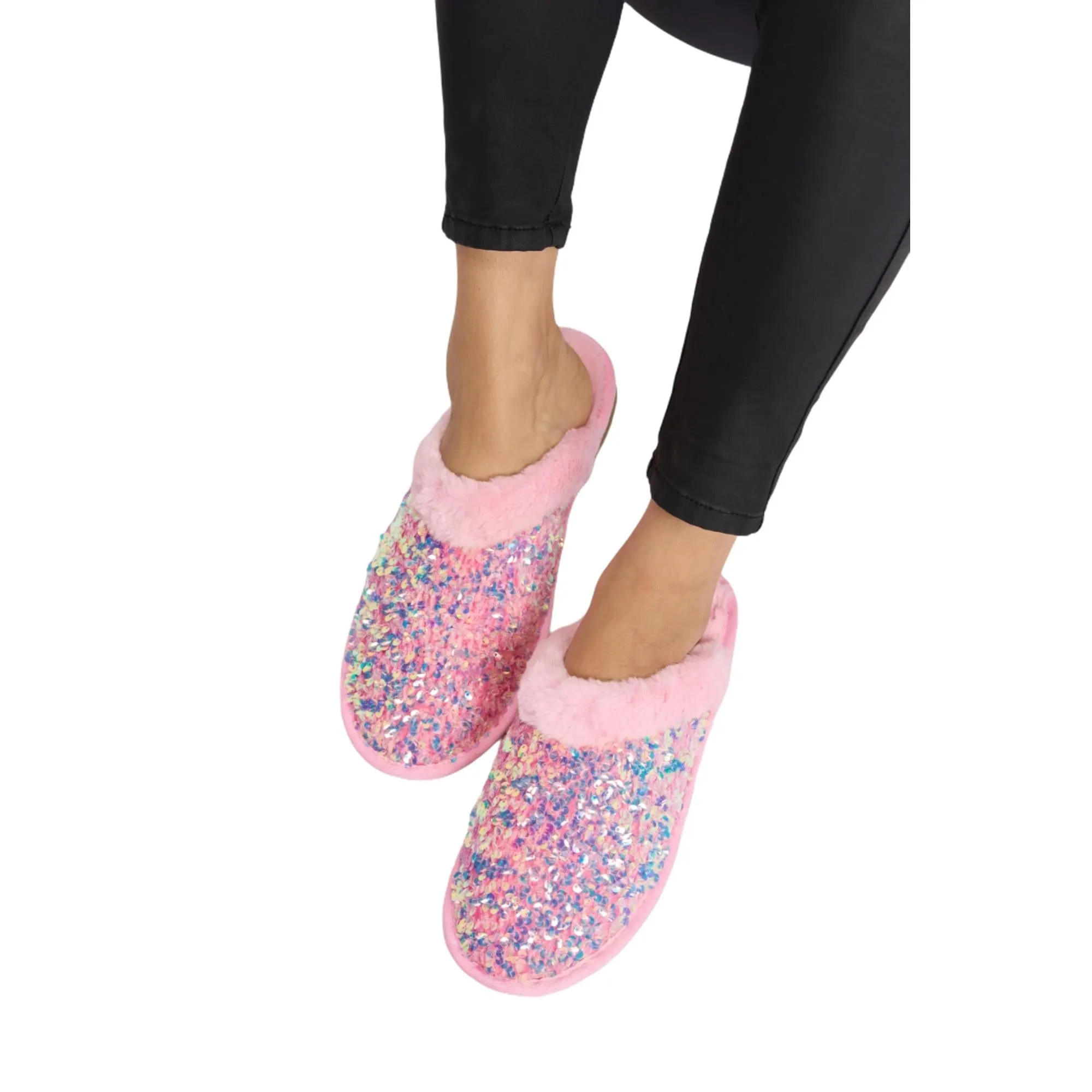 Forever Link Sequin Plush Round Toe Slippers