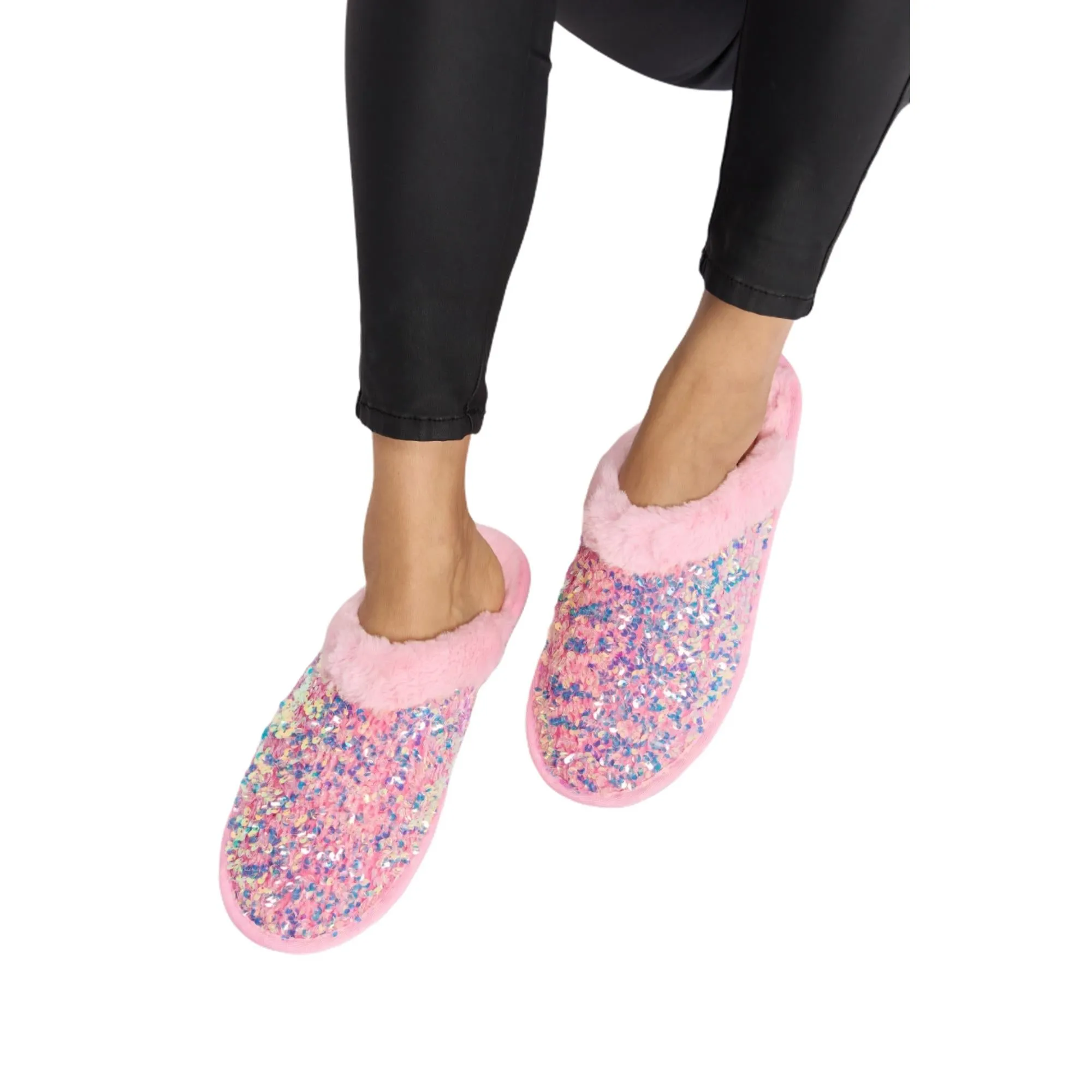 Forever Link Sequin Plush Round Toe Slippers