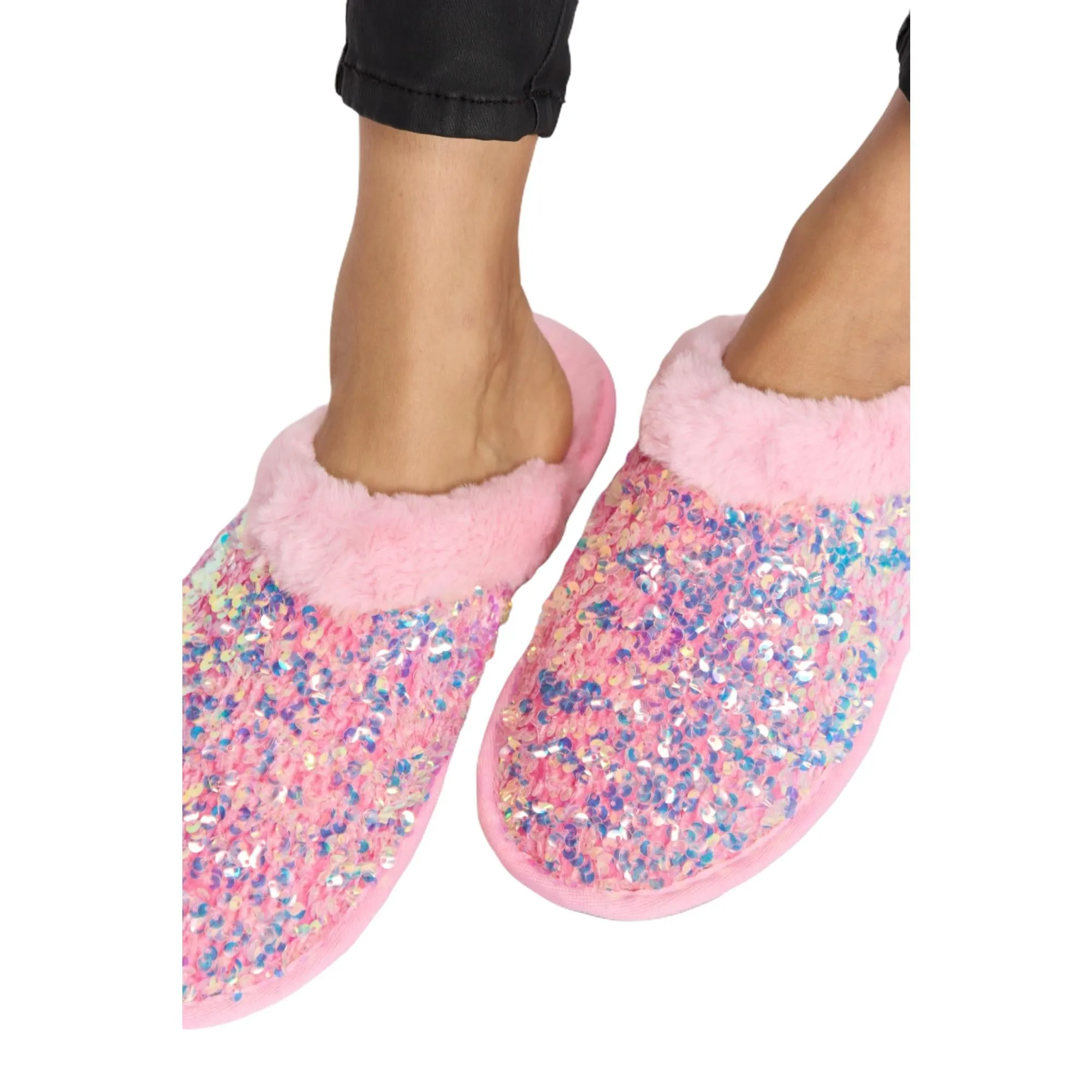 Forever Link Sequin Plush Round Toe Slippers