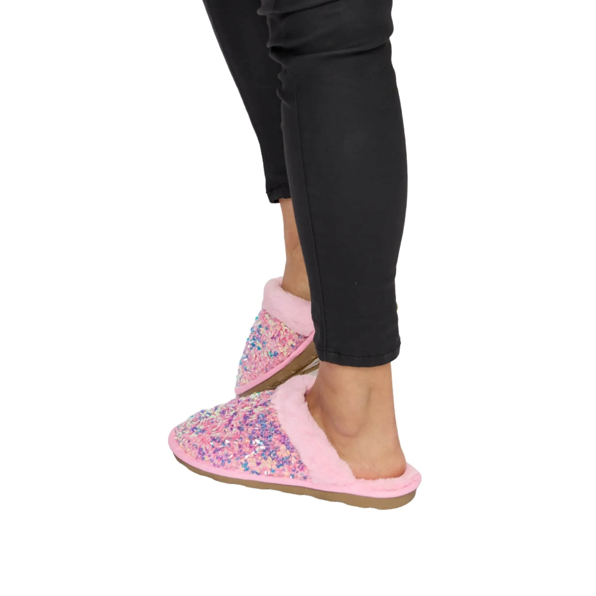Forever Link Sequin Plush Round Toe Slippers