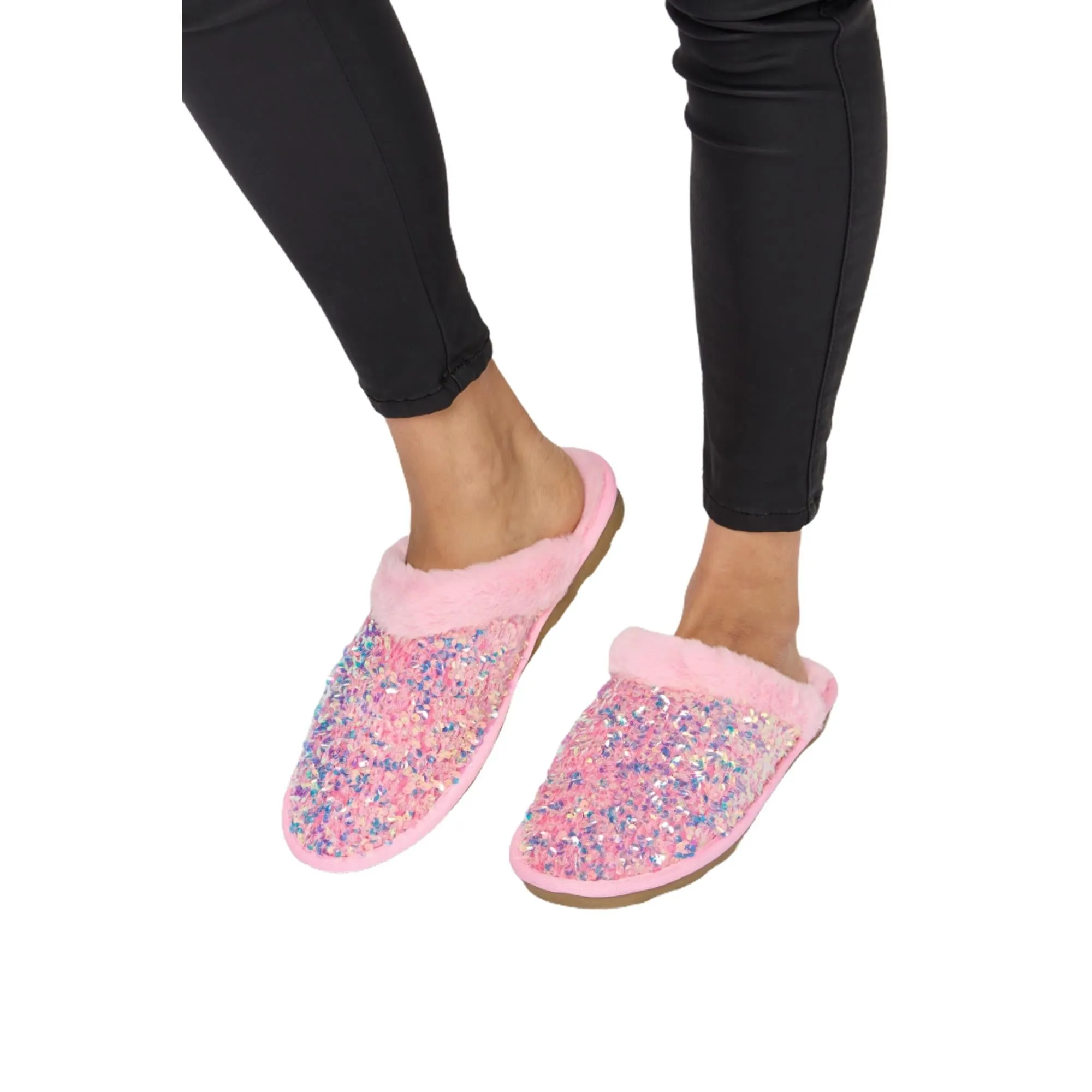 Forever Link Sequin Plush Round Toe Slippers