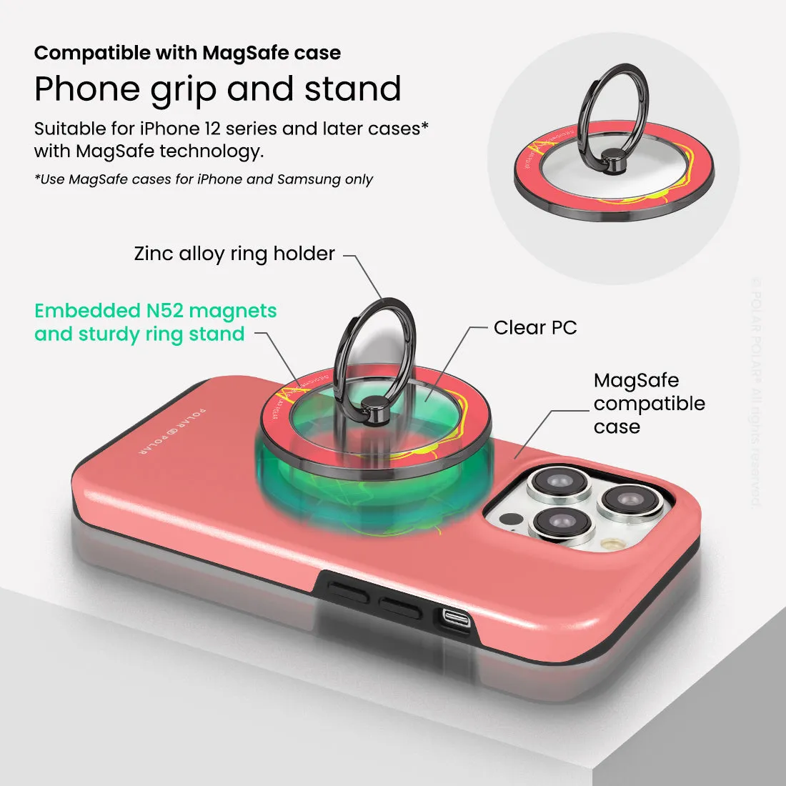 Fujisan Coral Ice Cream - Black MagSafe Phone Grip and Ring Holder Stand