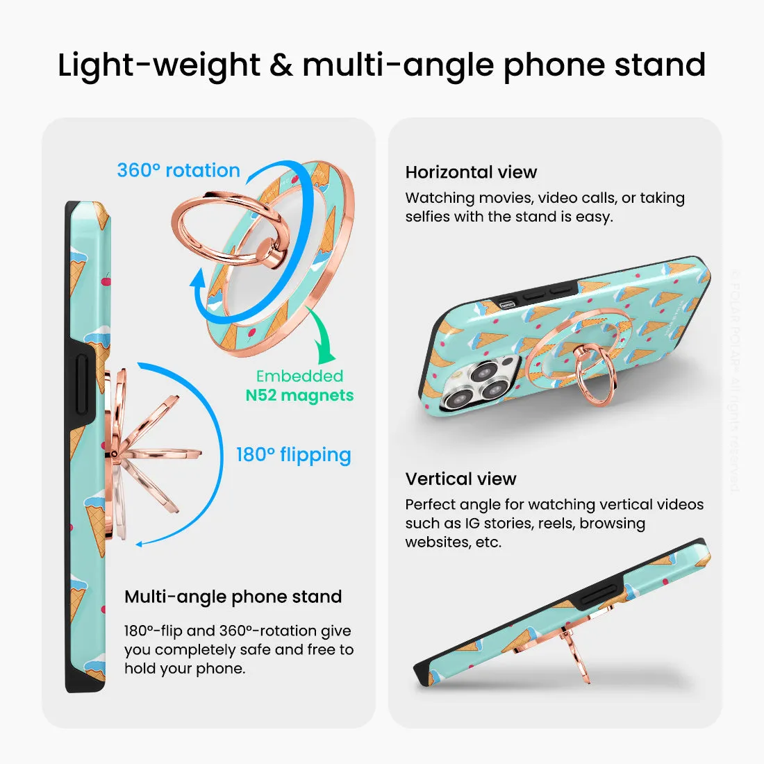 Fujisan Lake Blue Ice Cream - Rose Gold MagSafe Phone Grip and Ring Holder Stand