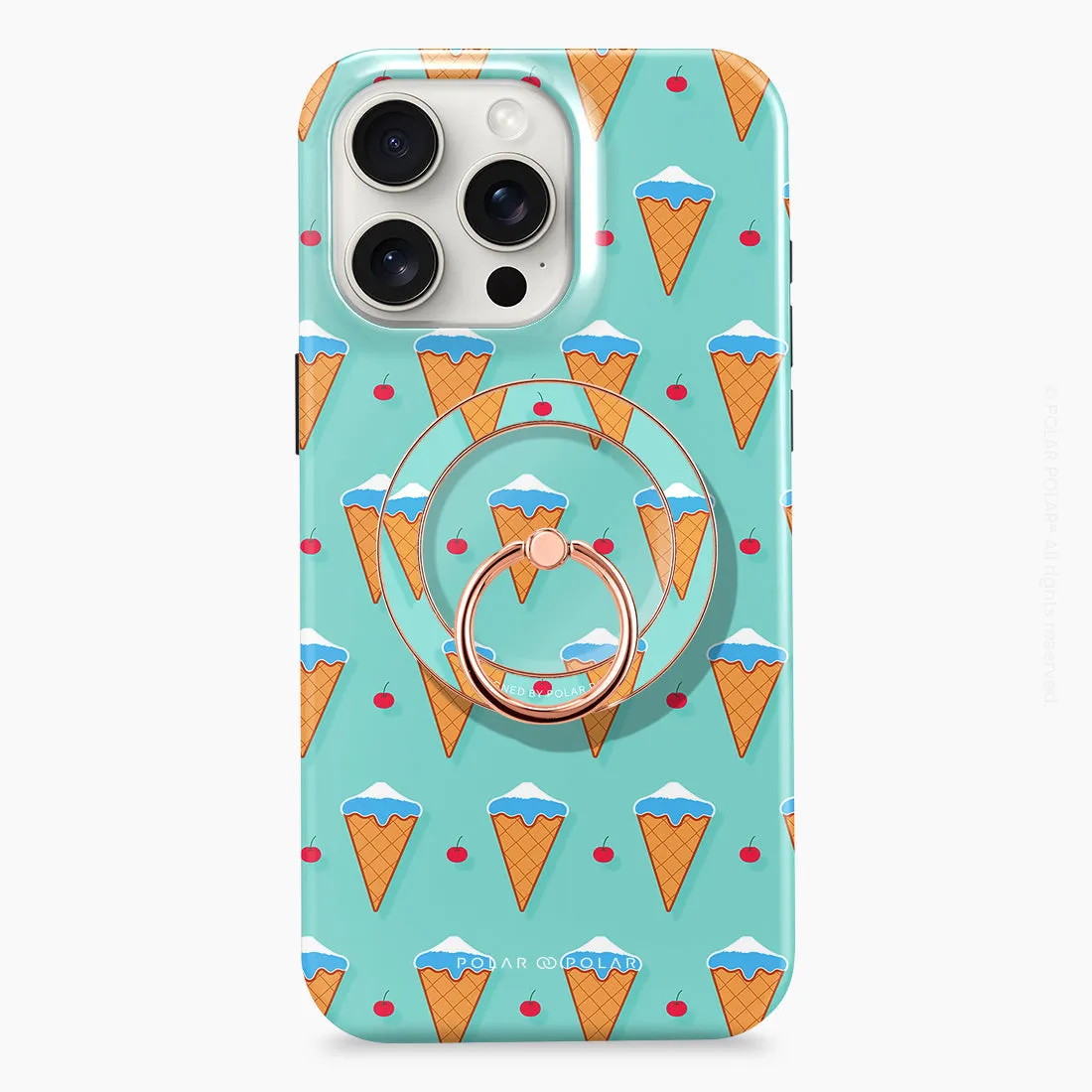 Fujisan Lake Blue Ice Cream - Rose Gold MagSafe Phone Grip and Ring Holder Stand