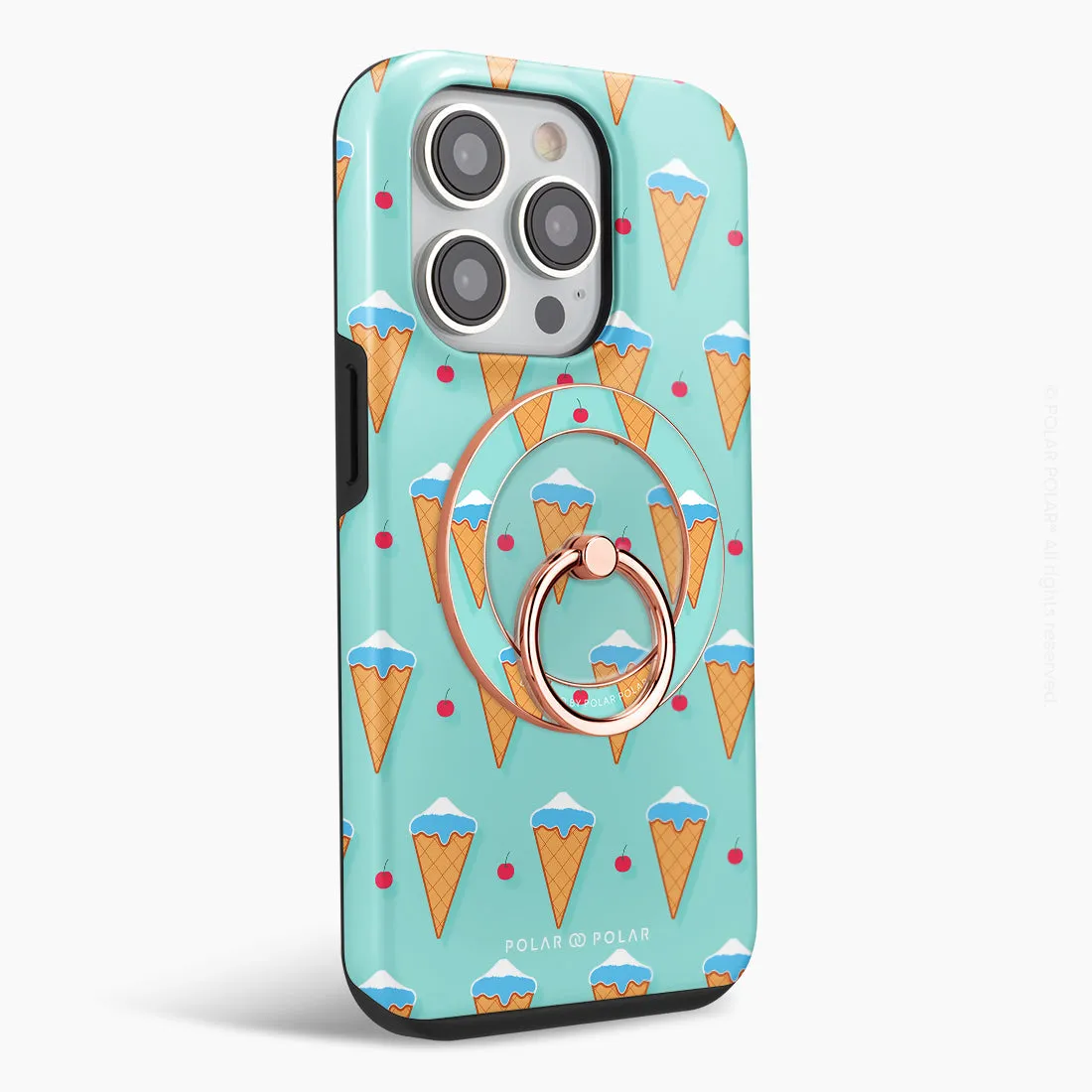Fujisan Lake Blue Ice Cream - Rose Gold MagSafe Phone Grip and Ring Holder Stand