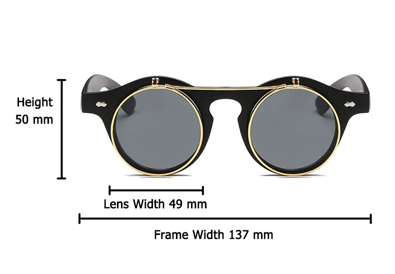 Gafas Fashion Lentes Flip Vintage estilo SteamPunk Hipsters Retro Cool de Sol Protección UV400 Armazón Acetato Negro con Metal