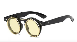 Gafas Fashion Lentes Flip Vintage estilo SteamPunk Hipsters Retro Cool de Sol Protección UV400 Armazón Acetato Negro con Metal