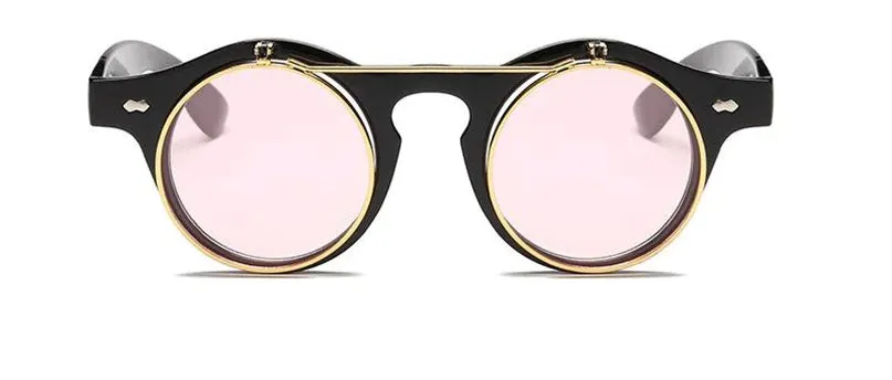 Gafas Fashion Lentes Flip Vintage estilo SteamPunk Hipsters Retro Cool de Sol Protección UV400 Armazón Acetato Negro con Metal
