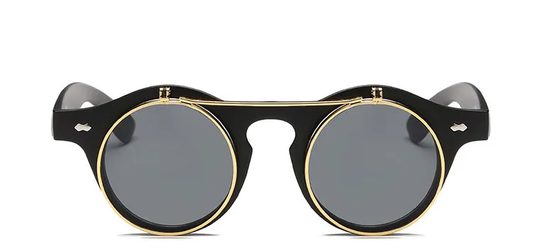 Gafas Fashion Lentes Flip Vintage estilo SteamPunk Hipsters Retro Cool de Sol Protección UV400 Armazón Acetato Negro con Metal