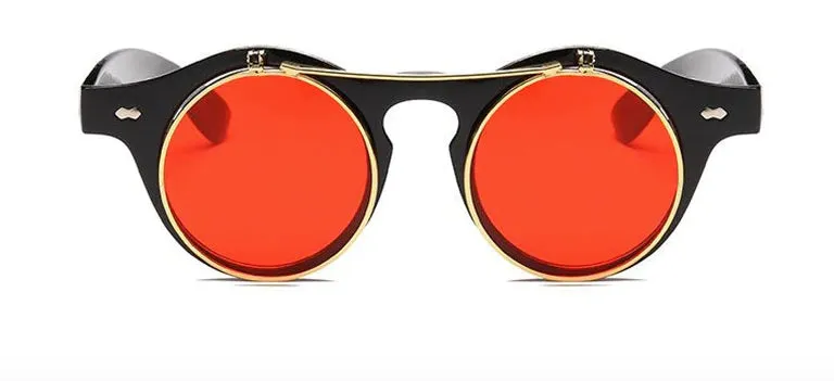 Gafas Fashion Lentes Flip Vintage estilo SteamPunk Hipsters Retro Cool de Sol Protección UV400 Armazón Acetato Negro con Metal
