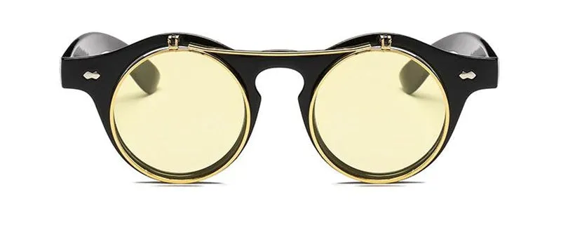 Gafas Fashion Lentes Flip Vintage estilo SteamPunk Hipsters Retro Cool de Sol Protección UV400 Armazón Acetato Negro con Metal