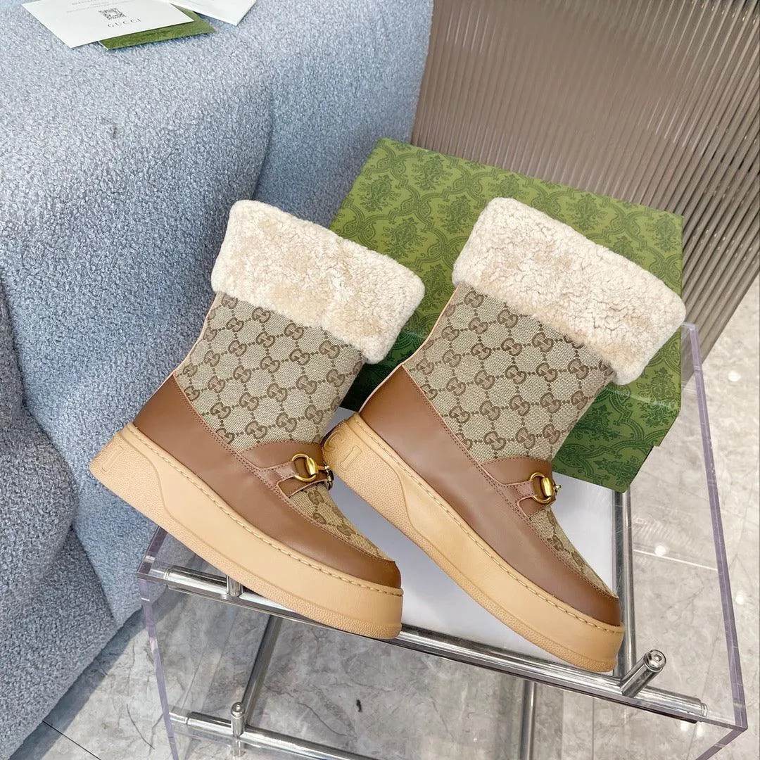 GG 1955 HORSEBIT SNOW BOOTS GG CANVAS IN BROWN