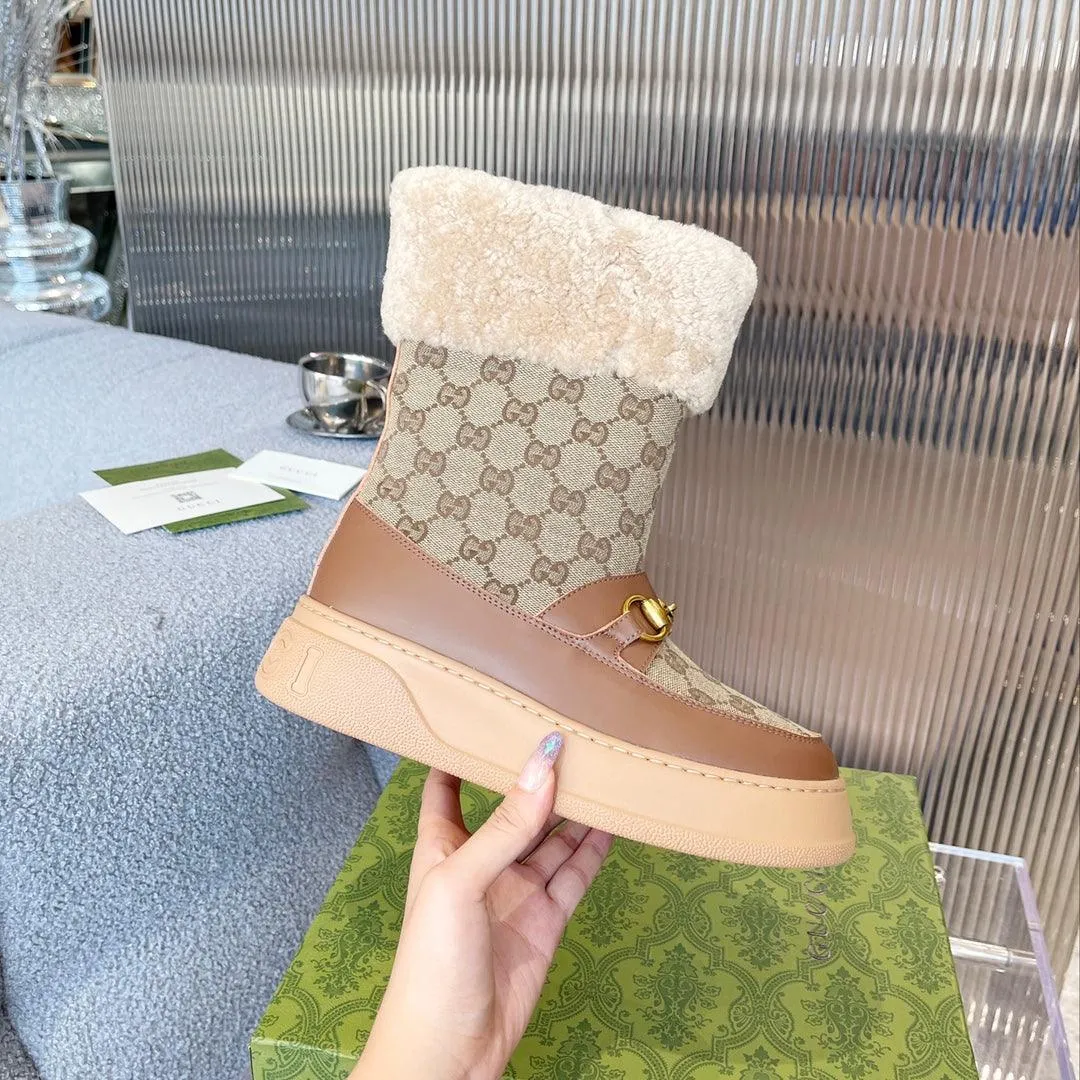 GG 1955 HORSEBIT SNOW BOOTS GG CANVAS IN BROWN