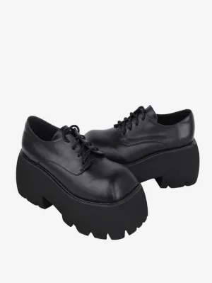 Gothic Lolita Footwear Black Lace Up PU Leather Wedge Heel Lolita Shoes