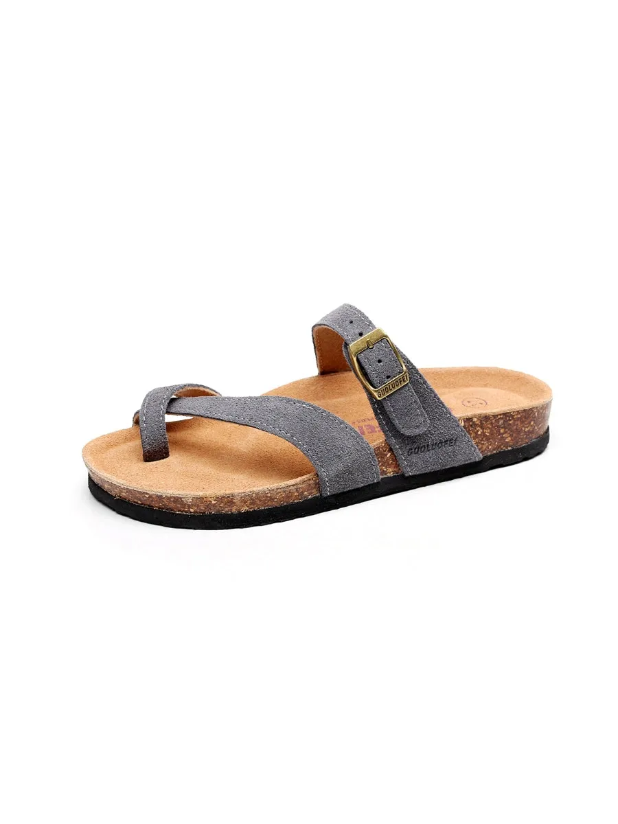 Grey Buckle-Accent Suede Upper Sandal