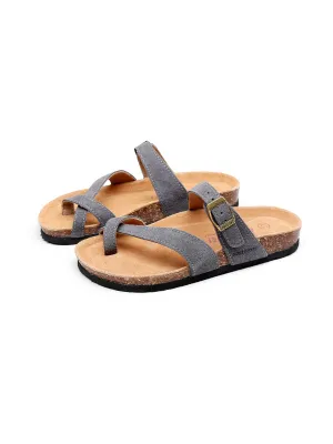Grey Buckle-Accent Suede Upper Sandal