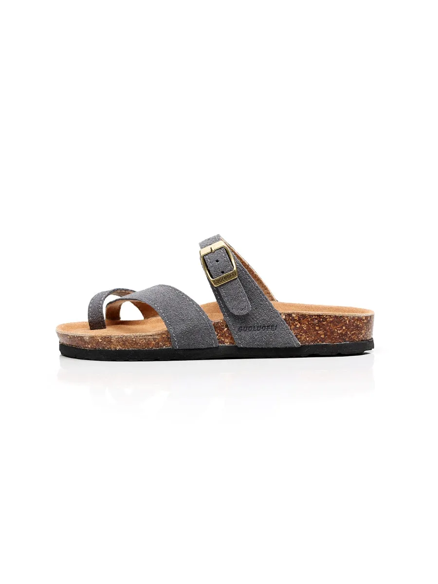 Grey Buckle-Accent Suede Upper Sandal