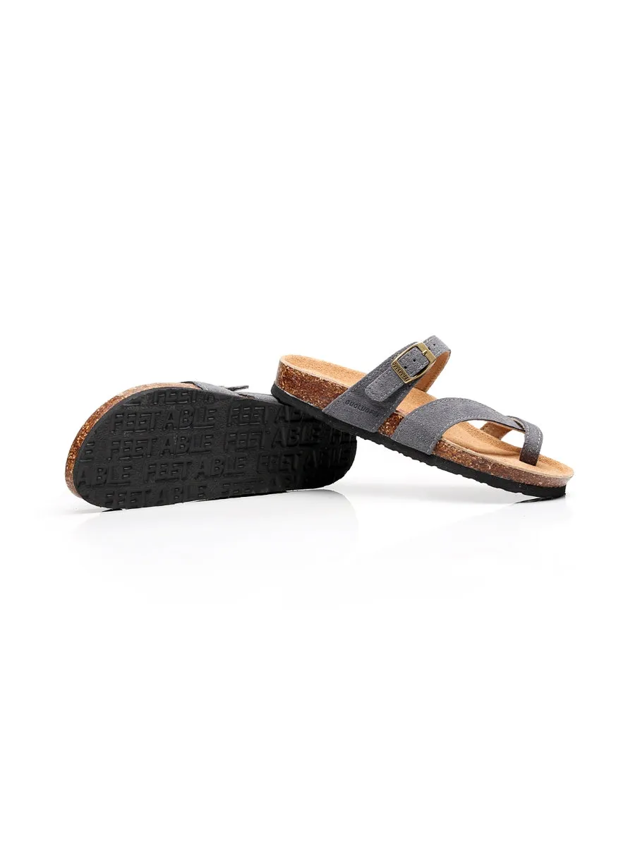 Grey Buckle-Accent Suede Upper Sandal