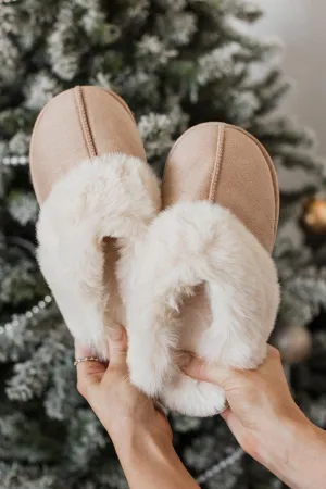 Happy At Home Faux Fur Slippers- Dark Taupe
