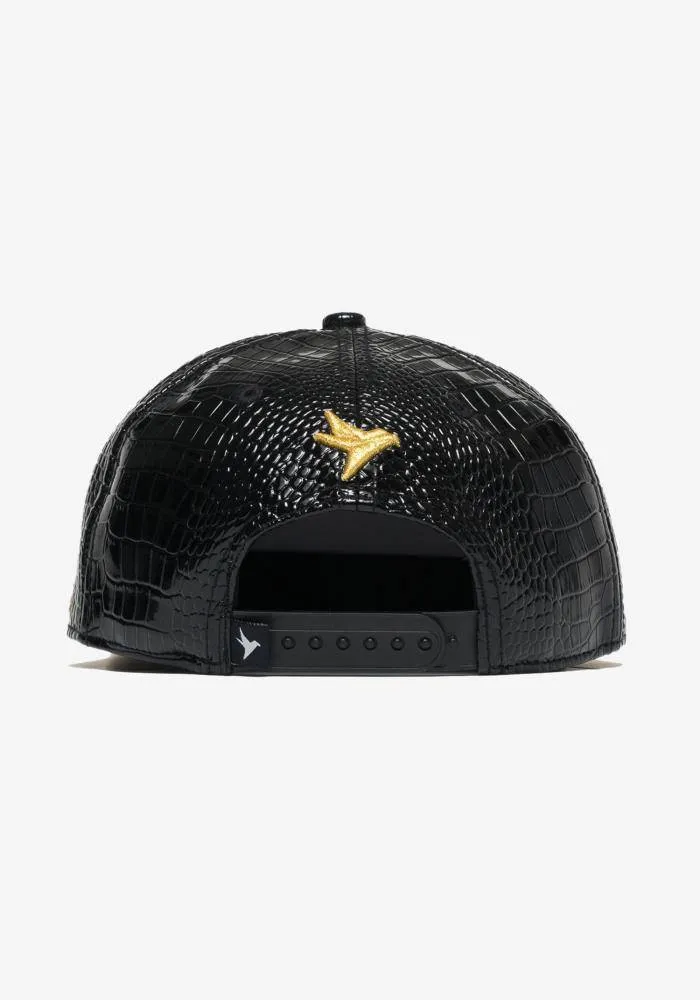 Konus Men's Alligator Skin Snapback in Black/gold