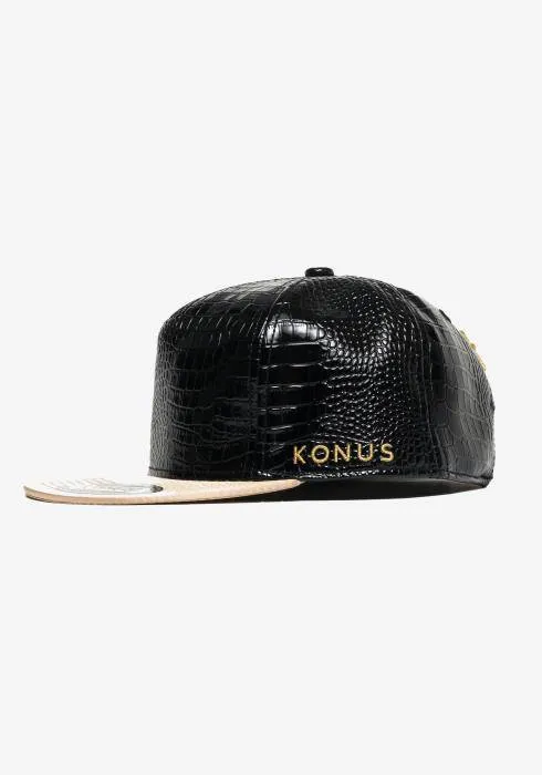 Konus Men's Alligator Skin Snapback in Black/gold