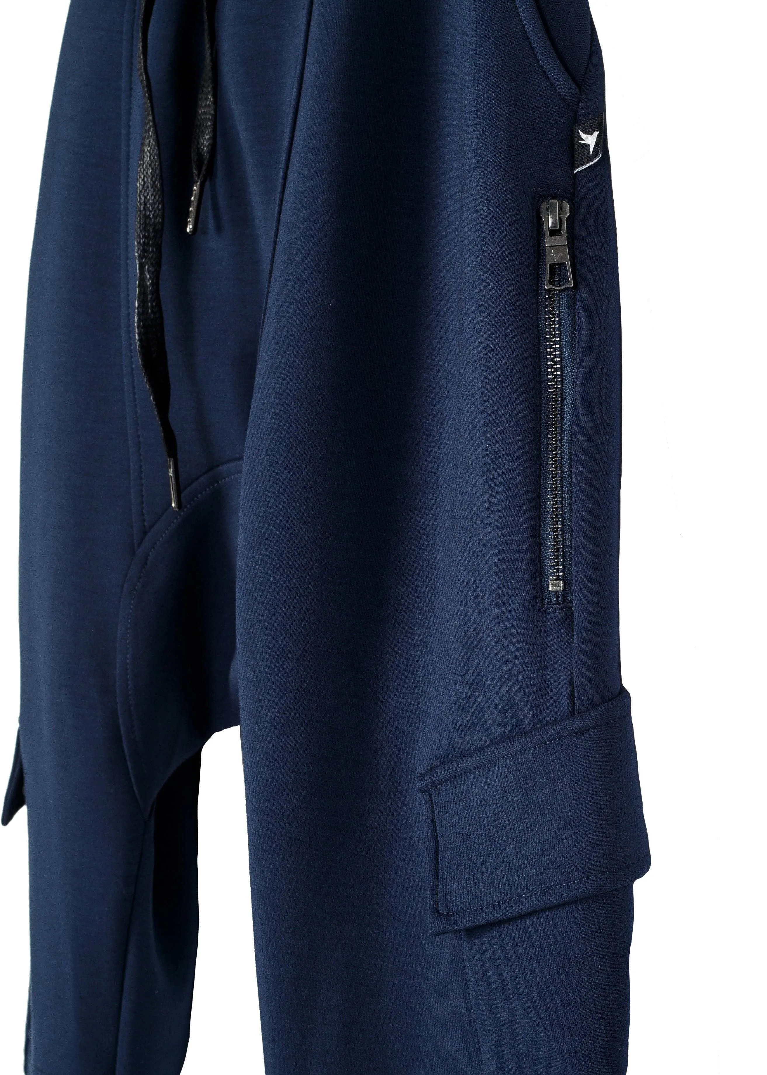 Konus Men's Ankle Zip Cargo Sweatpants in Navy