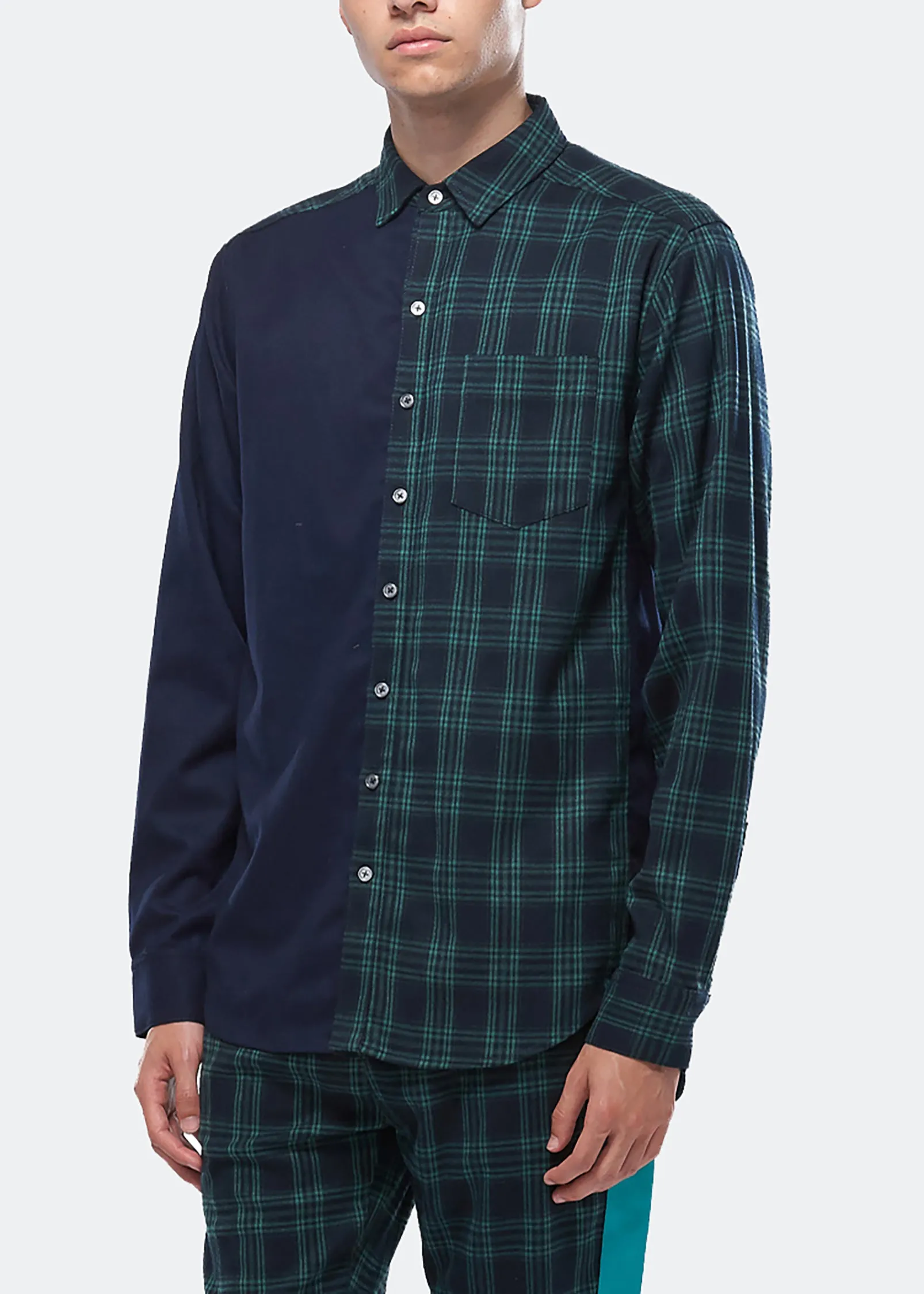 Konus Men's Color Blocked Button Up shirt in Green
