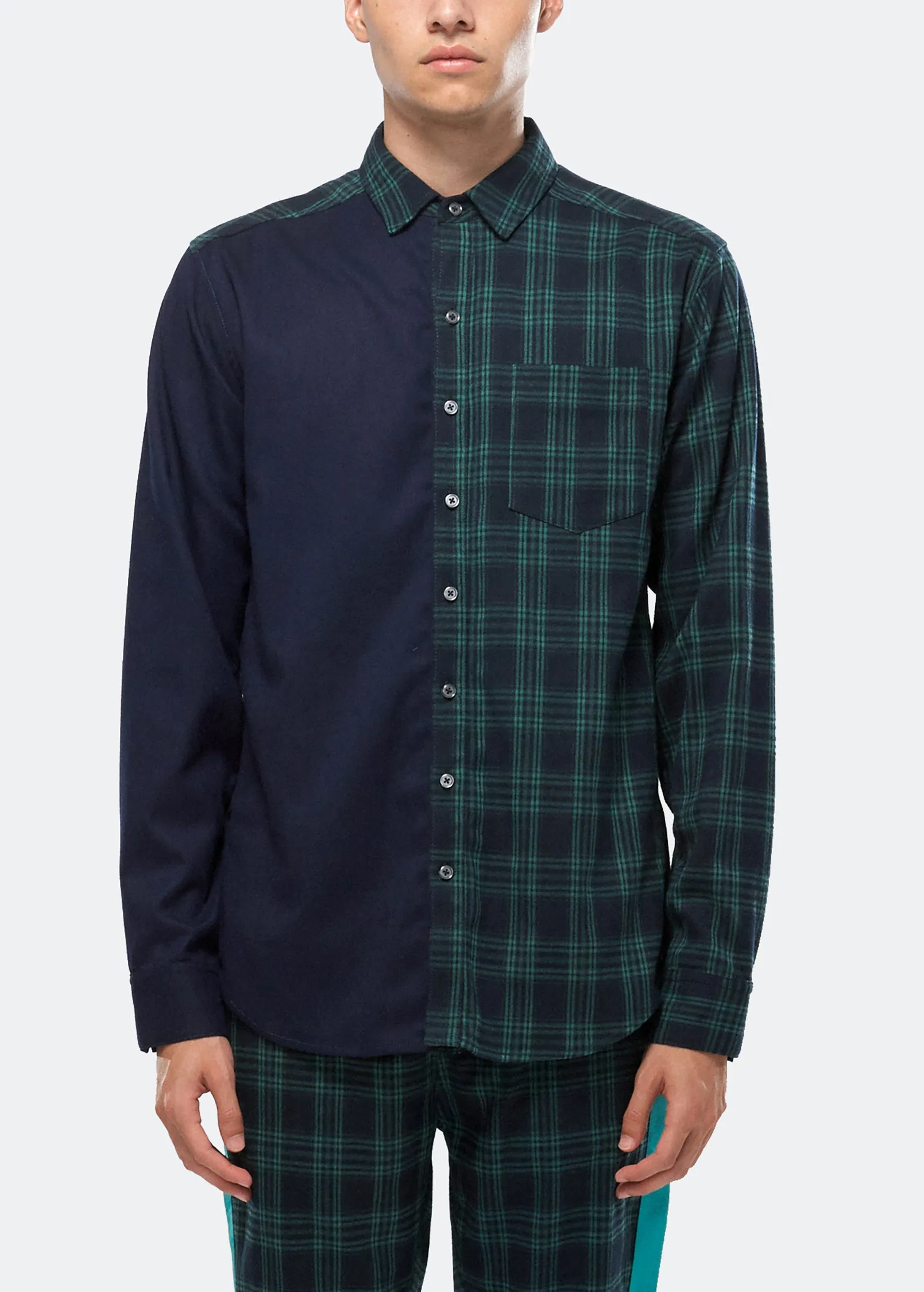 Konus Men's Color Blocked Button Up shirt in Green