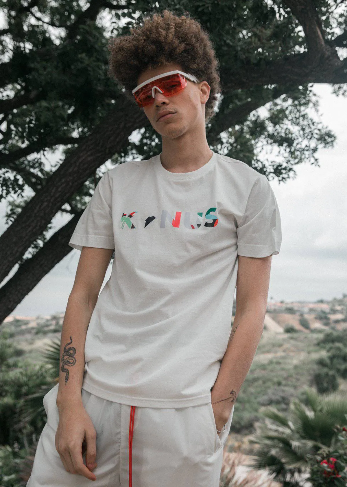 Konus Men's Multi Color Logo Print Tee in White