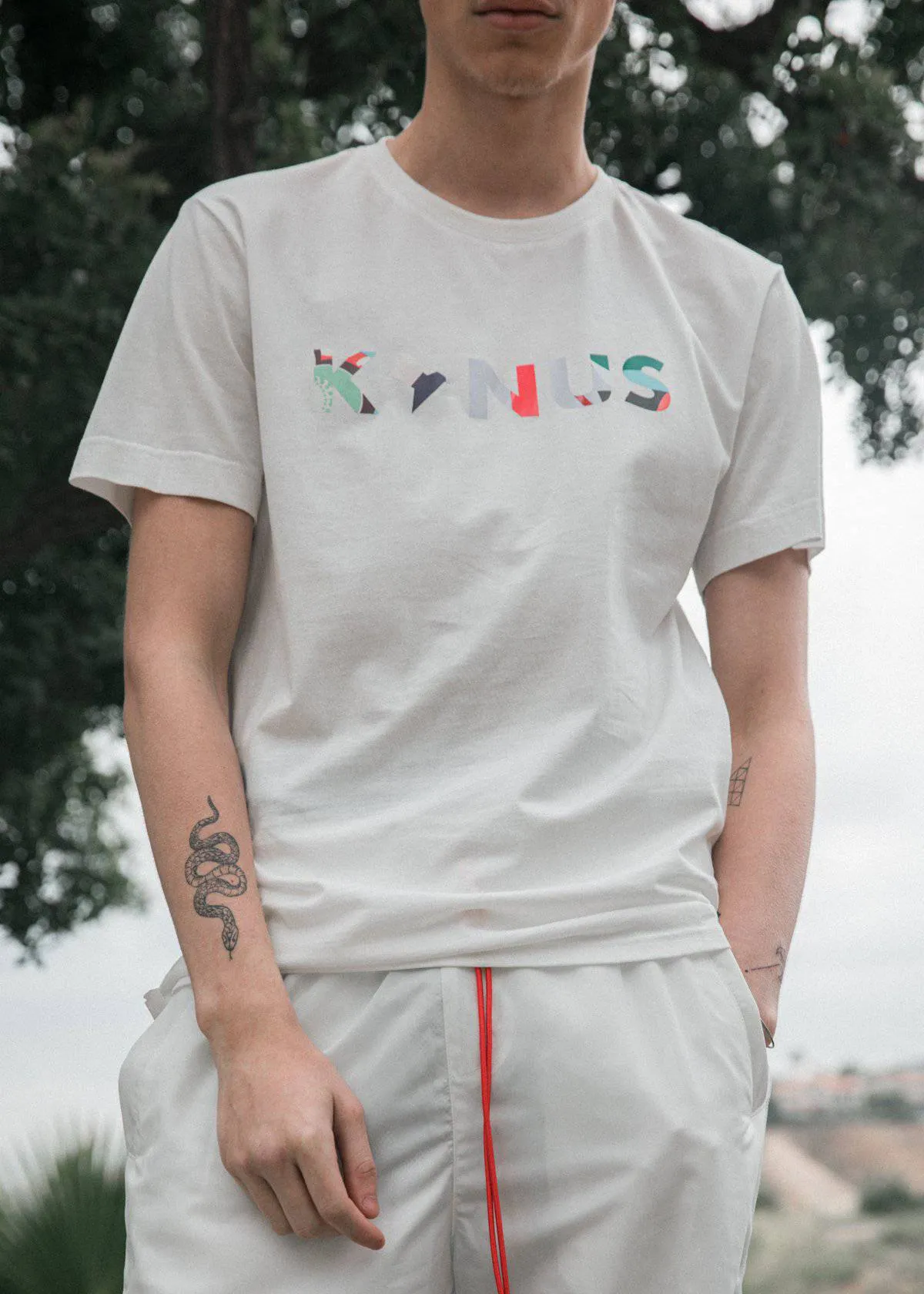 Konus Men's Multi Color Logo Print Tee in White