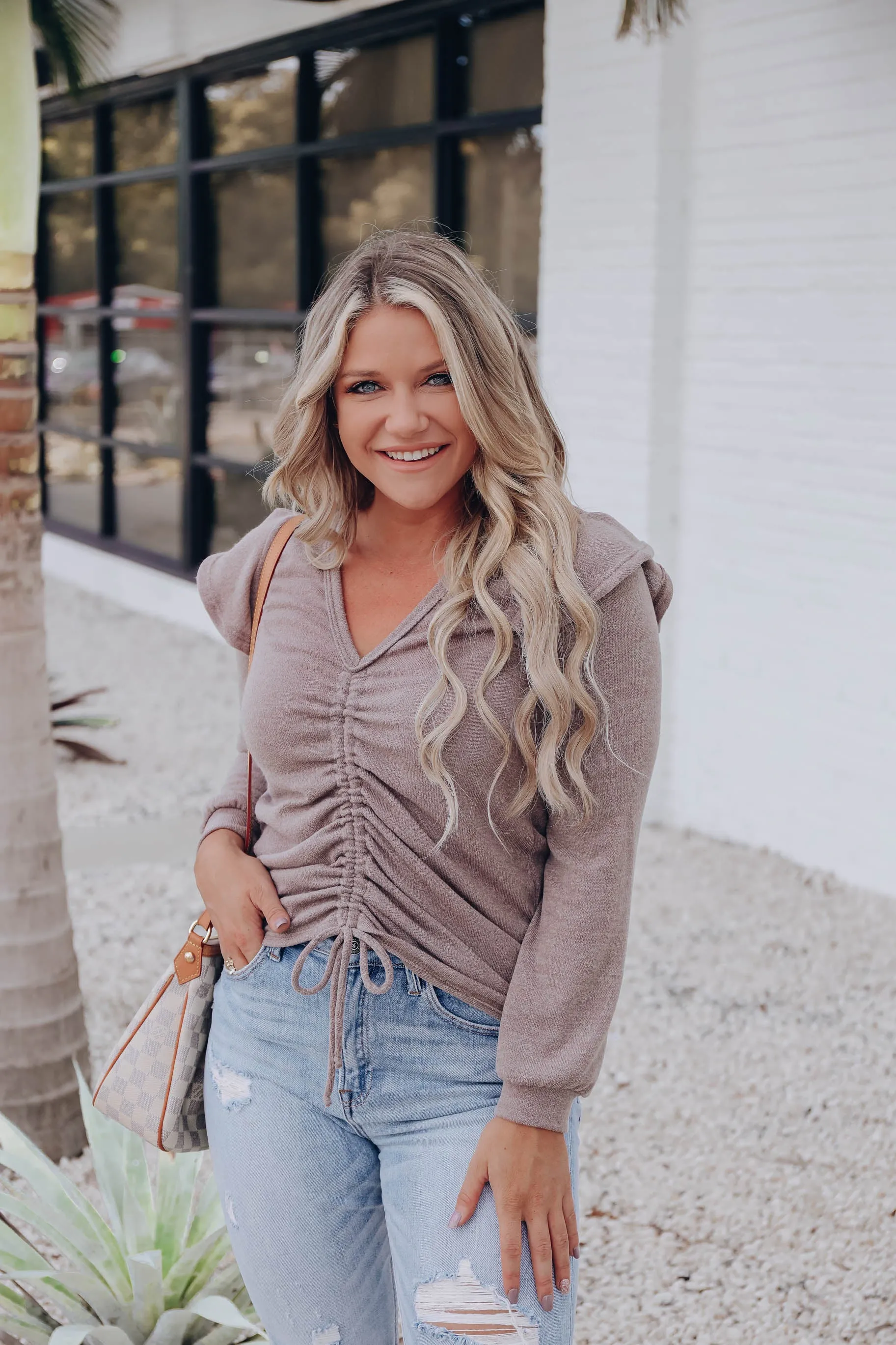 Landyn Ruched Drawstring Sweater - Mocha