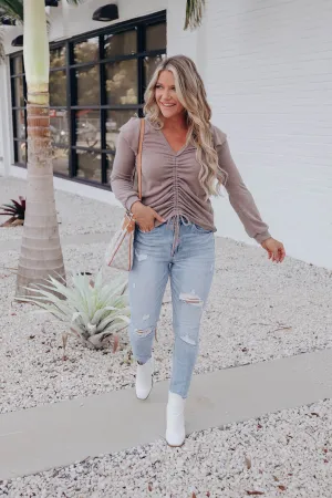 Landyn Ruched Drawstring Sweater - Mocha