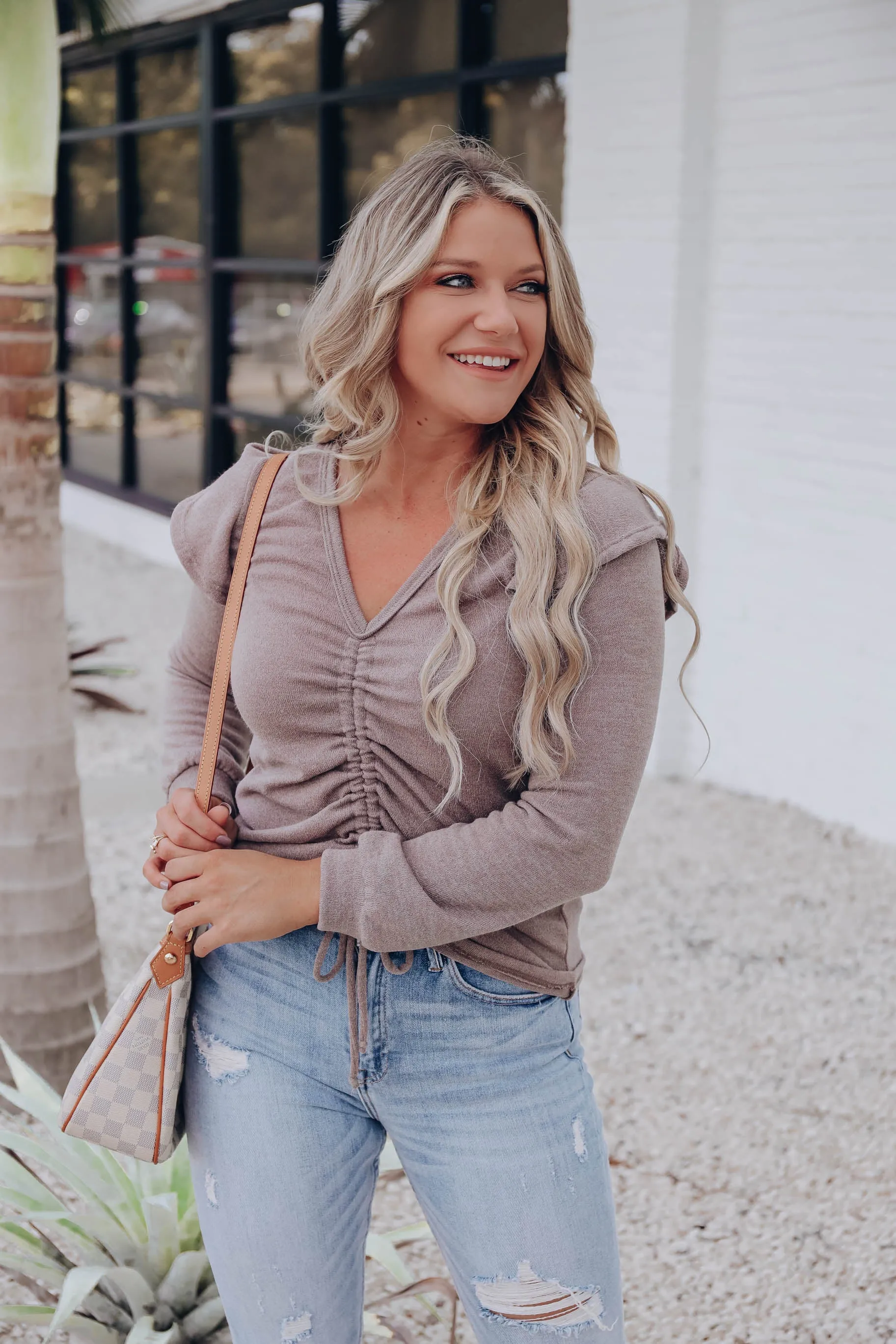 Landyn Ruched Drawstring Sweater - Mocha